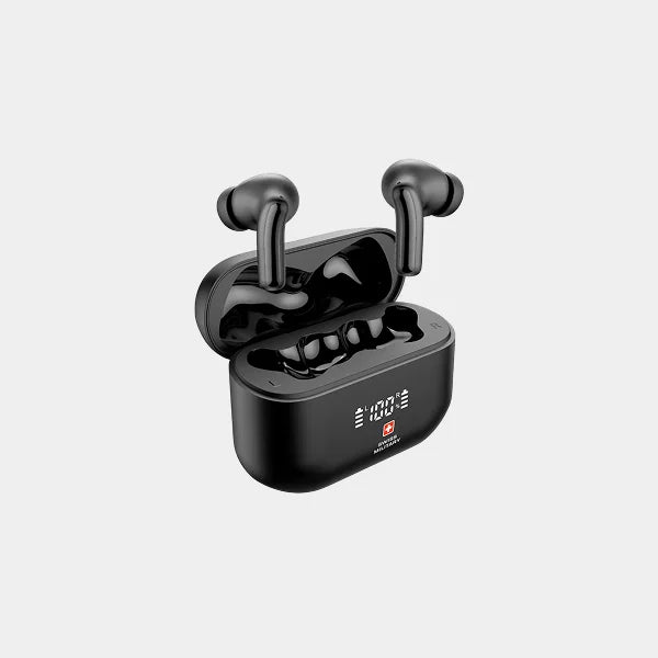 Swiss Military Victor 7 4 Mic 28dB LED Display Acitve Noise Cancellation Earbuds - Black