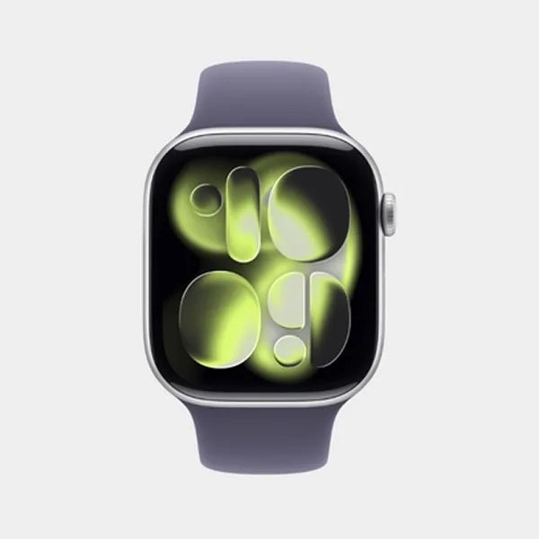 Apple Watch Series 11 GPS 46mm Silver Aluminium Case with Purple Fog Sport Band - S/M MEV94AF