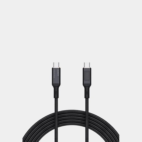 Aukey 1.8M 100W Nylon Braided USB C To USB C Cable With LCD Display Black , CB-MCC102 BK