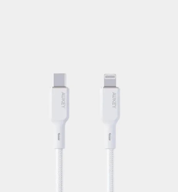 Aukey CB-NCL1-WH White 1m Nylon Braided USB C to Lightning Cable in qatar