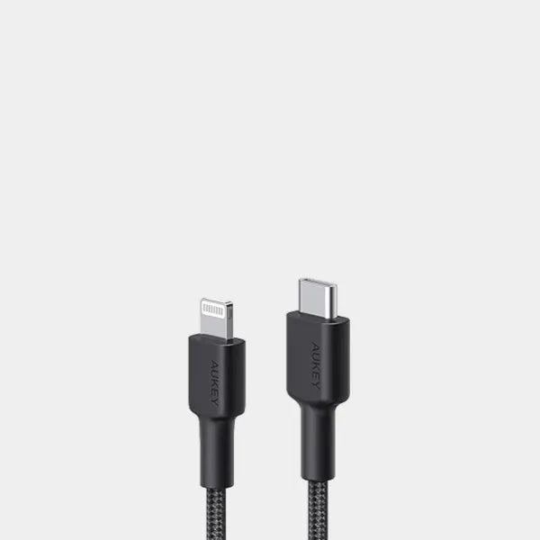 Aukey CB-NCL2-BK Black 1.8m Nylon Braided USB C to Lightning Cable in qatar