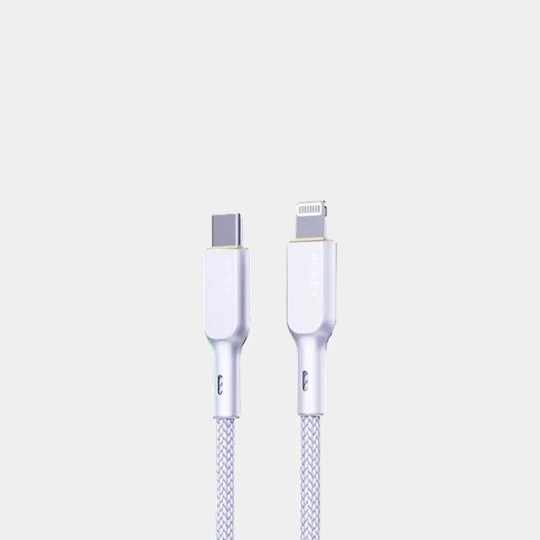 Aukey CB-NCL2-WH White 1.8m Nylon Braided USB C to Lightning Cable
