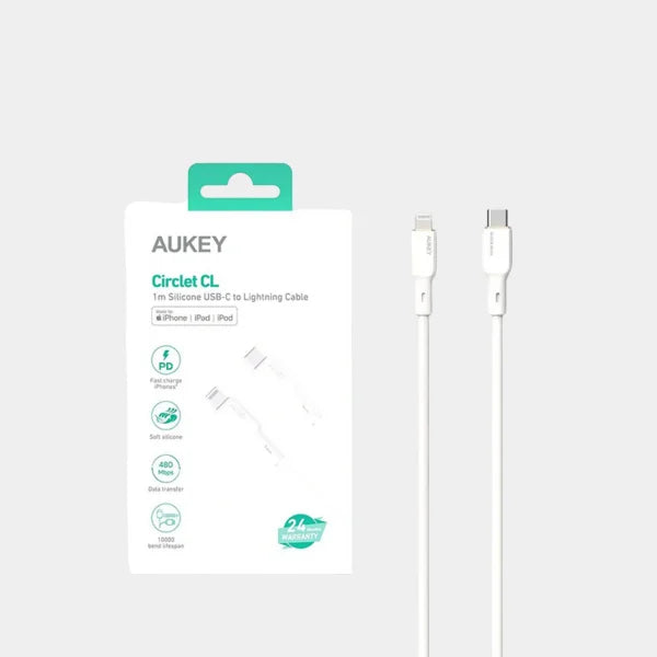 Aukey CB-SCL1-WH White 1m Silicone USB C to Lightning Cable qatar