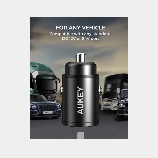 Aukey CC-A4-SV 30W Ultra Small 2-Port Car Charger(C+C Port)