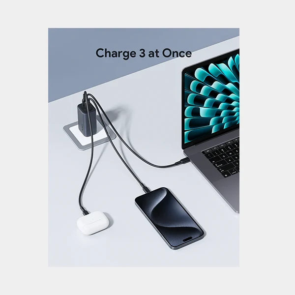 Aukey PA-B6U-GY Gray 3-Port 67W PD Wall Charger GaN Power Tech