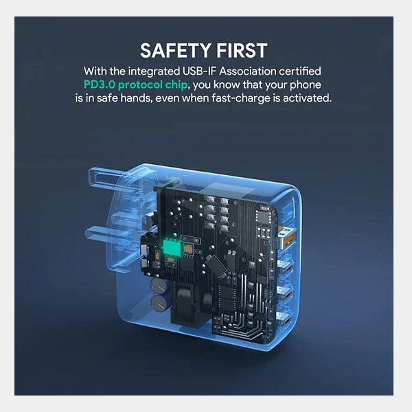 Aukey PA-B7S-BK Black 4 Port 100W PD Wall Charger Gan Power Tech in qatar