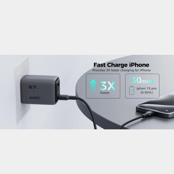 Aukey PA-C3 Comet 67W PD Wall Charger Gan Tech USB-C - Gray qatar