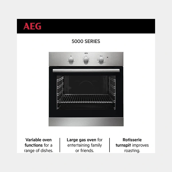 AEG Built-in Gas Oven with Grill | 60 cm | Anti Fingerprint Stainless Steel |BGB101011M
