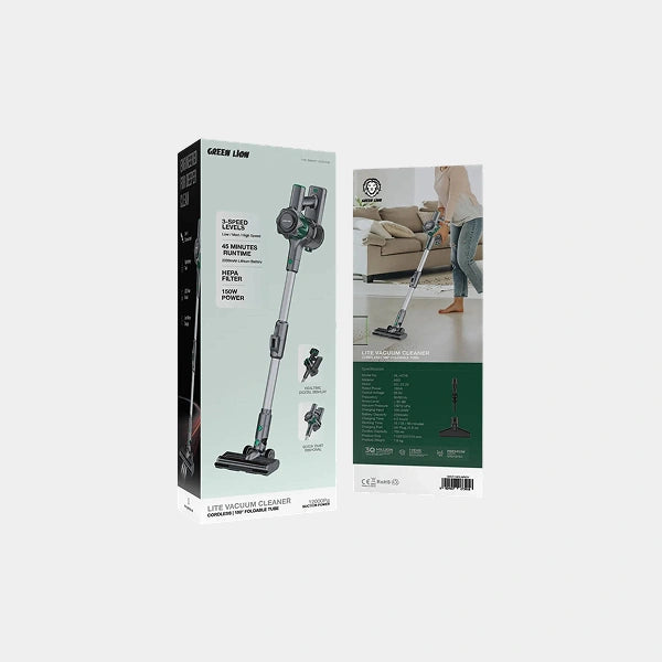Green Lion Lite Cordless Vacuum Cleaner | LED Floor Lights | Powerful 150W 12000Pa Suction | 700mL Dustbin | Digital Display |  Lightweight Vacuum Cleaner for Home/Kitchen/Carpet/Pet Hair - Grey