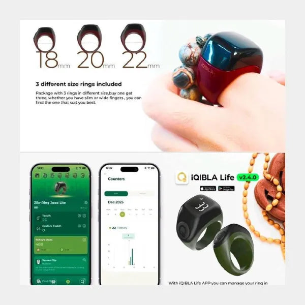 IQibla  J01T Smart Zikr Ring JOOD Lite With 0.6" Screen  18/20/22MM - Red
