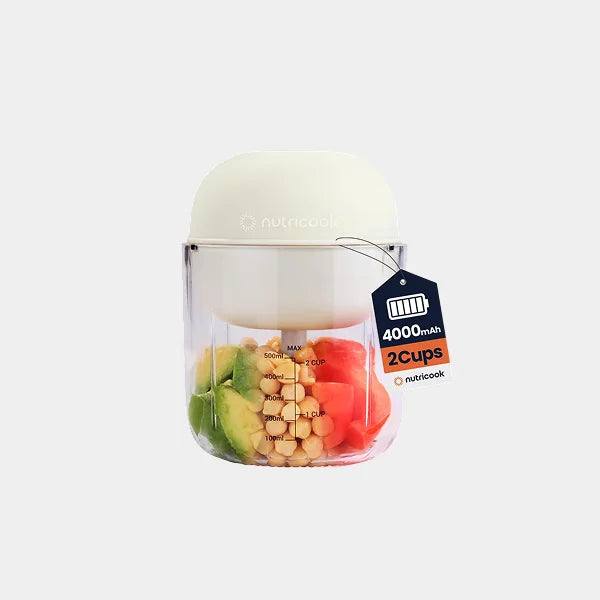 Nutricook Choppi Cordless Rechargeable Chopper | 1600RPM Motor Speed | 500ml BPA-Free Tritan Bowl | 4000mAh Battery | Quad Stainless Steel Blades | CH600S-ME - Desert Sand