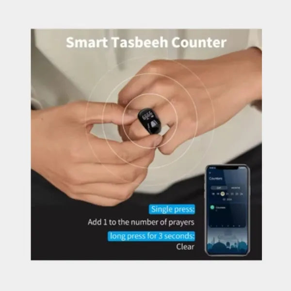 Smart Zikr Ring | OLED Display | Bluetooth Connectivity | 5 Times Azan Reminder | ZR-05 - Black