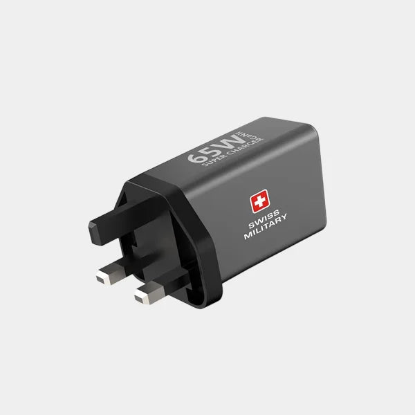Swiss Military 65W GaN II Wall Charger with 2 USB-C USB-A Ports - Grey