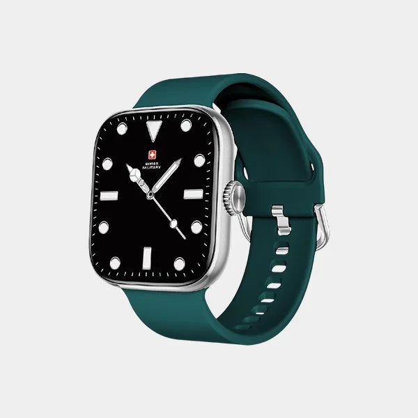 Swiss Military Alps4 Smartwatch (SM-WCH-ALPS4-SILF-GRNSS ) - Silver Frame With Green Silicon Strap