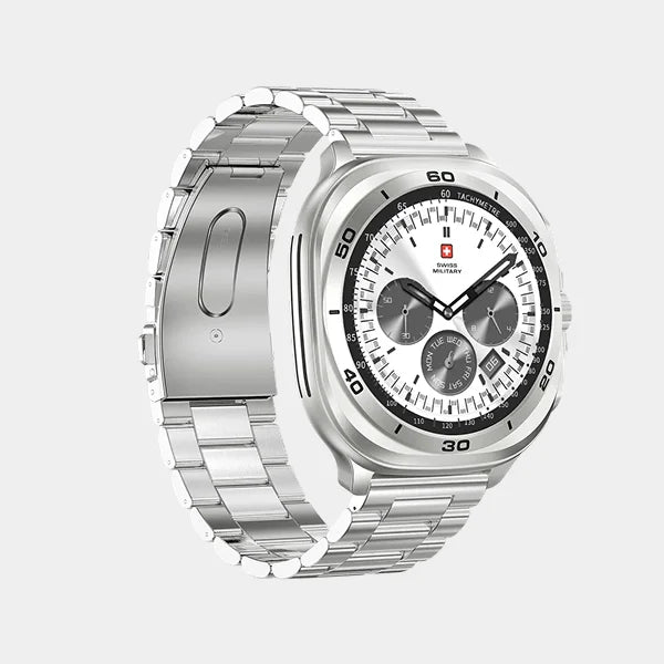 Swiss Military Dom7 Smartwatch Silver Frame with Silver Metal Strap