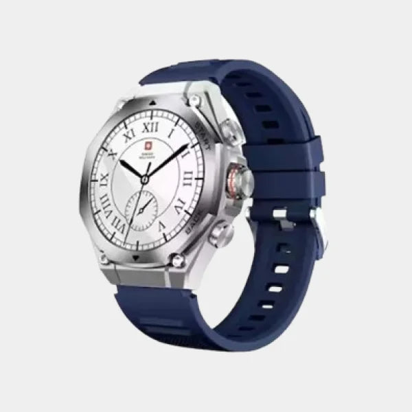 Swiss Military Dom 6 Smart Watch | 1.43 inch AMOLED Display | 7 Days Battery | IP67 Water Resistance | Silver Frame Blue Silicon | SM-WCH-DOM 6-SILF-BLUSS - Blue
