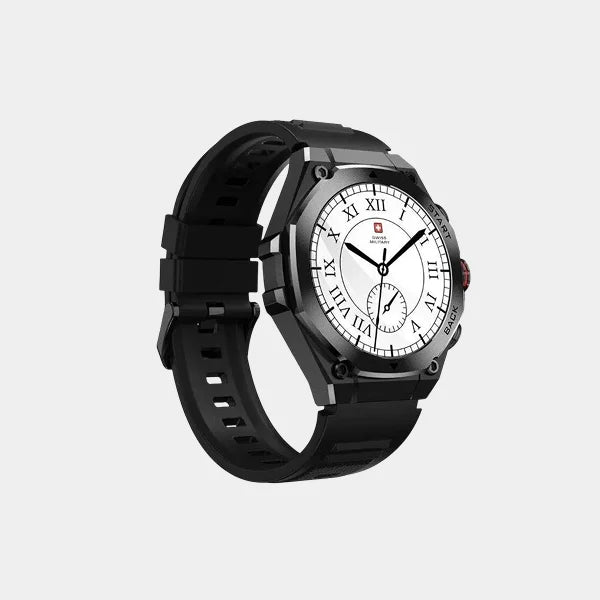 Swiss Military Dom 6 Smart Watch with 1.43 inch AMOLED Display | 7 Days Battery | IP67 Water Resistance | Black Frame Gun Metal Strap | SM-WCH-DOM 6-BLKF-GUNMS - Black