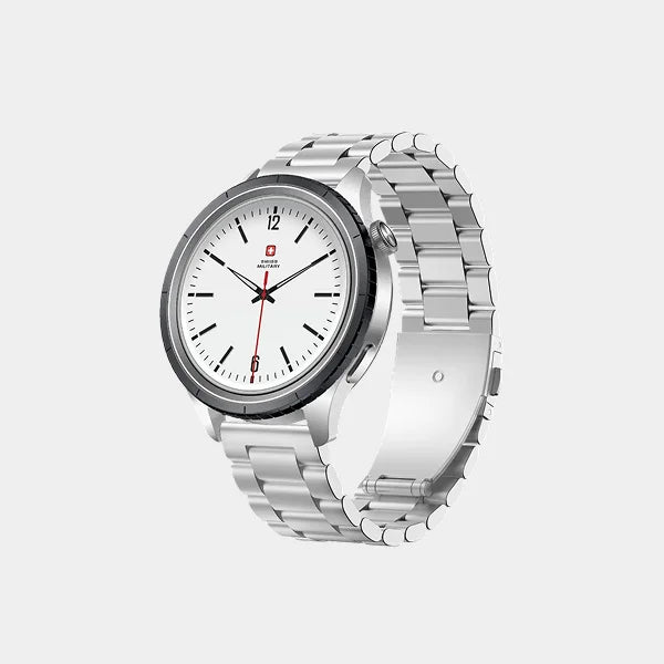 Swiss Military Dom 8 Smartwatch | 1.43-inch AMOLED Display | Silver Strap and Black Watch Ring | GPS and Health Tracking | Touchscreen | Fitness and Sleep Monitoring | SM-WCH-DOM8-SILF-BLK-RING-STLS - Steel/Black