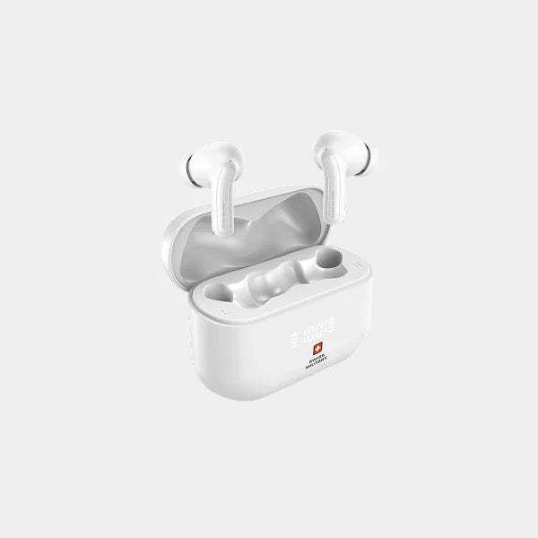 Swiss Military Victor 7 4 Mic 28dB LED Display Acitve Noise Cancellation Earbuds - White
