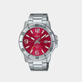 CASIO Mens  Watch Red Dial with Stainless Steel Bracelet - MTP-VD01D-4BVUDF