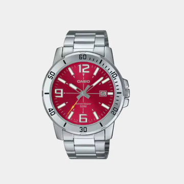 CASIO Mens  Watch Red Dial with Stainless Steel Bracelet - MTP-VD01D-4BVUDF
