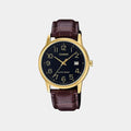 Casio Men's Watch Quartz Black Dial Brown Leather Strap Date MTP-V002GL-1BUDF