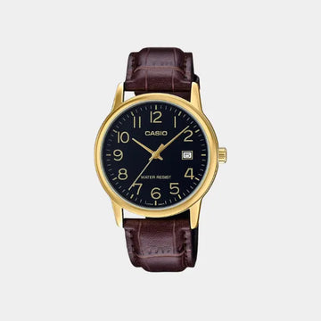 Casio Men's Watch Quartz Black Dial Brown Leather Strap Date MTP-V002GL-1BUDF