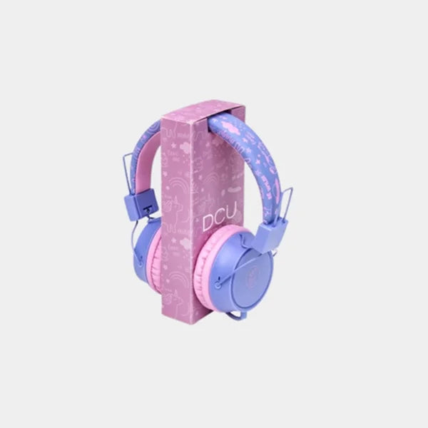 DCU Tecnologic Wired Kids Safe Headphones | 40mm Drivers | 85dB Volume Limit | 3.5mm Jack | Foldable Design | Soft Ear Pads | In-line Mic | Compatible with Tablets & Laptops | 34152535 – Purple/Pink