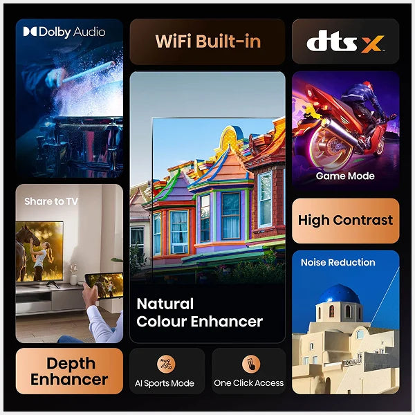 Hisense 32-Inch FHD Smart LED TV | Dolby Audio | VIDAA Operating System | 60Hz Refresh Rate | Built-In WiFi | 2x HDMI and USB | Game Mode | Share to TV | Natural Colour Enhancer | 32A4Q - Black