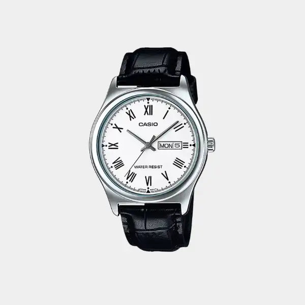 Men's Leather Analog Quartz Watch MTP-V006L-7BUDF - Black