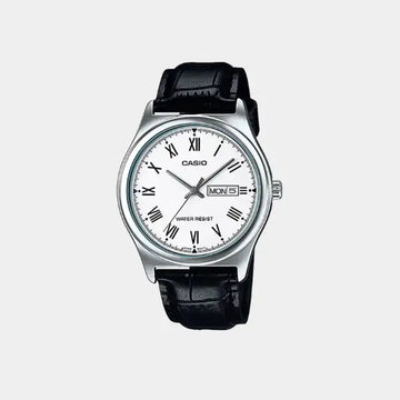 Men's Leather Analog Quartz Watch MTP-V006L-7BUDF - Black