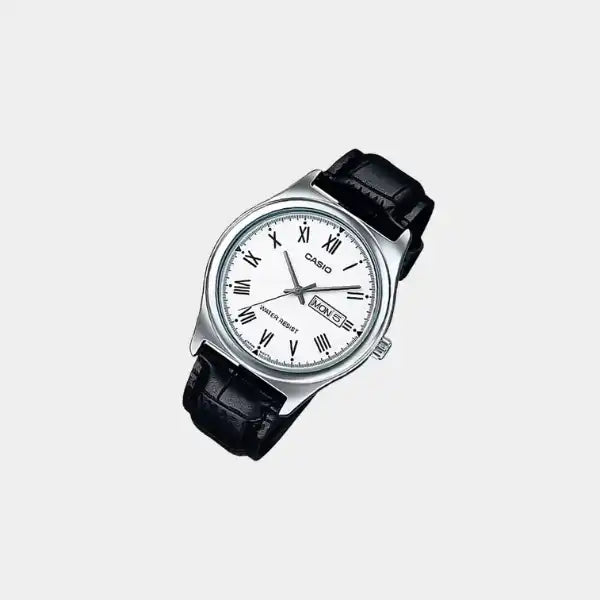 Men's Leather Analog Quartz Watch MTP-V006L-7BUDF - Black