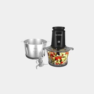 Nutricook Glass Chopper & Mincer |500W| Dual 3L Bowls| 4 Detachable SS Blades| Easy Clean| Pulse Precision| Ice Crushing| Anti-Slip Ring| CH6000ME-Black