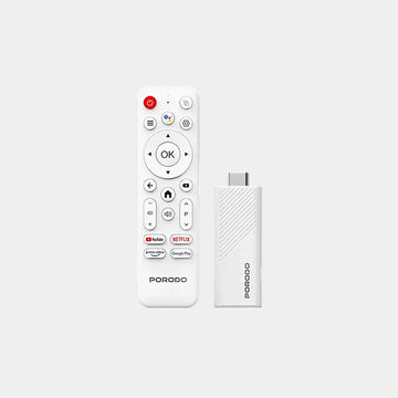 Porodo 4k Android Smart Streaming TV Stick with Google Assistant & Voice Control - White