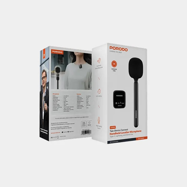 Porodo Handheld Lavalier Microphone Two Device Connect in qatar