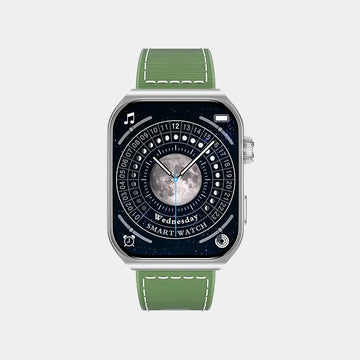 Swiss Military Alps 3 Smartwatch / 1.96 inch AMOLED Curved Glass Display / 250 mAh / 1 Week Battery Life / IP67 Water Resistant (SM-WCH-ALPS3-SILF-GRN) - Silver Frame with Green Silicon Strap