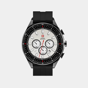 Swiss Military DOM Musical Series 1 with Built-in TWS Smartwatch | 1.39-inch Display | Gun Metal Frame | IP67 IP Rating | Fitness and Sleep Monitoring | SM-WCH-DOM-MUS1-GUNMF-BLKSS - Black Silicon Strap
