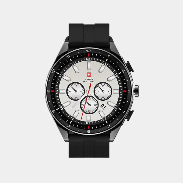 Swiss Military DOM Musical Series 1 with Built-in TWS Smartwatch | 1.39-inch Display | Gun Metal Frame | IP67 IP Rating | Fitness and Sleep Monitoring | SM-WCH-DOM-MUS1-GUNMF-BLKSS - Black Silicon Strap