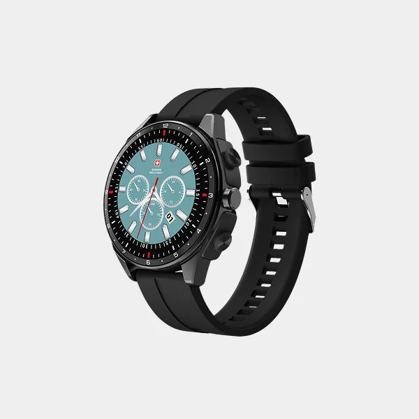 Swiss Military DOM Musical Series 1 with Built-in TWS Smartwatch | 1.39-inch Display | Gun Metal Frame | IP67 IP Rating | Fitness and Sleep Monitoring | SM-WCH-DOM-MUS1-GUNMF-BLKSS - Black Silicon Strap