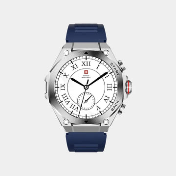 Swiss Military Dom 6 Smart Watch | 1.43 inch AMOLED Display | 7 Days Battery | IP67 Water Resistance | Silver Frame Blue Silicon | SM-WCH-DOM 6-SILF-BLUSS - Blue