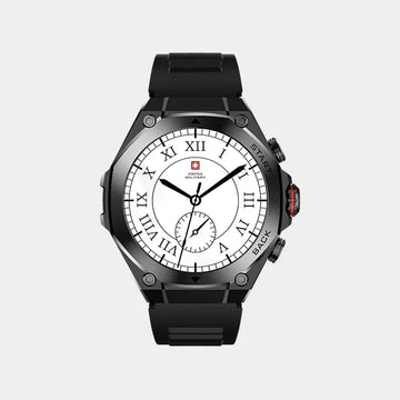 Swiss Military Dom 6 Smart Watch with 1.43 inch AMOLED Display | 7 Days Battery | IP67 Water Resistance | Black Frame Gun Metal Strap | SM-WCH-DOM 6-BLKF-GUNMS - Black