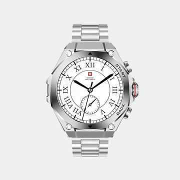 Swiss Military Dom 6 Smart Watch with 1.43 inch AMOLED Display | 7 Days Battery | IP67 Water Resistance | Silver Frame Silver Metal Strap | SM-WCH-DOM 6-SILF-SILMS - Silver