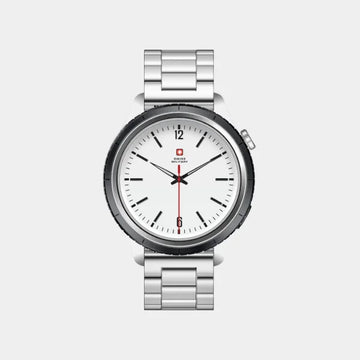 Swiss Military Dom 8 Smartwatch | 1.43-inch AMOLED Display | Silver Strap and Black Watch Ring | GPS and Health Tracking | Touchscreen | Fitness and Sleep Monitoring | SM-WCH-DOM8-SILF-BLK-RING-STLS - Steel/Black