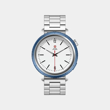 Swiss Military Dom 8 Smartwatch | 1.43-inch AMOLED Display | Silver Strap and Blue watch Ring | GPS and Health Tracking | Touchscreen | Fitness and Sleep Monitoring | SM-WCH-DOM8-SILF-BLU-RING-STLS - Steel/Blue