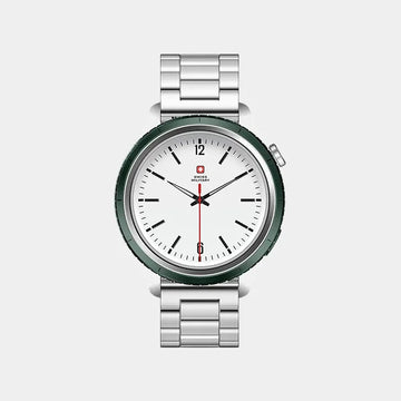 Swiss Military Dom 8 Smartwatch | 1.43-inch AMOLED Display | Silver Strap and Green watch Ring | GPS and Health Tracking | Touchscreen | Fitness and Sleep Monitoring | SM-WCH-DOM8-SILF-GRN-RING-STLS - Steel/Green