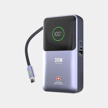 Swiss Military Power Bank 10000mAh  ( SM-PB-10K-35W-LED-CBL ) - Silver