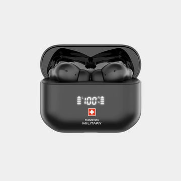 Swiss Military Victor 7 4 Mic 28dB LED Display Acitve Noise Cancellation Earbuds - Black