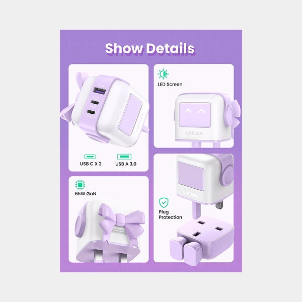 UGreen Nexode RG 65W 3-Port GaN Fast Charger UK -Purple in qatar