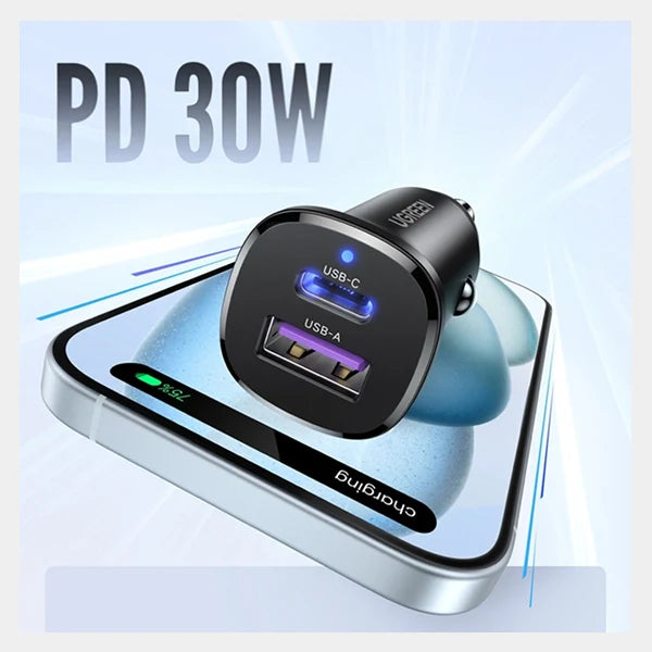 UGreen 30W 2-Port Fast Car Charger - Grey in qatar