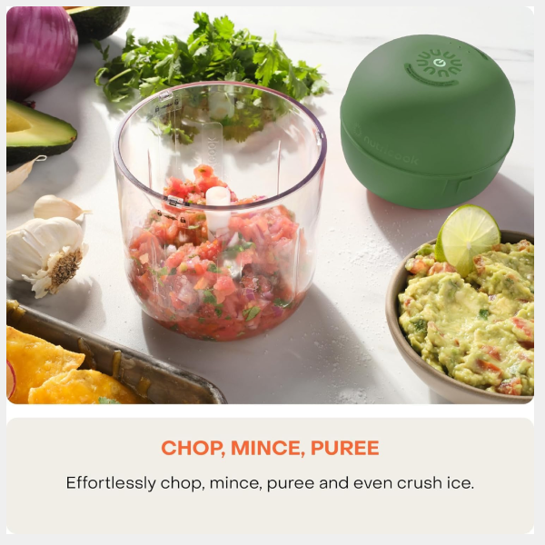Nutricook Choppi Portable Rechargeable Chopper 500ml – Cordless USB Charging | Stainless Steel Blades |Compact Kitchen Prep Tool | CH600G-ME - Green